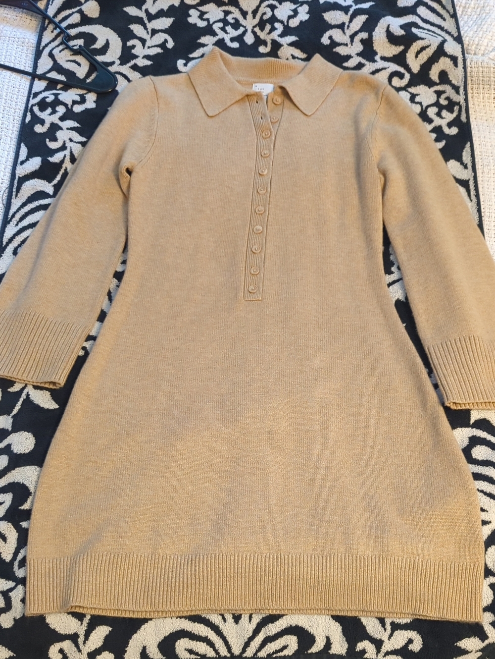a new day Camel Polo Style Sweater Dress With Long Bell Sleeves XS